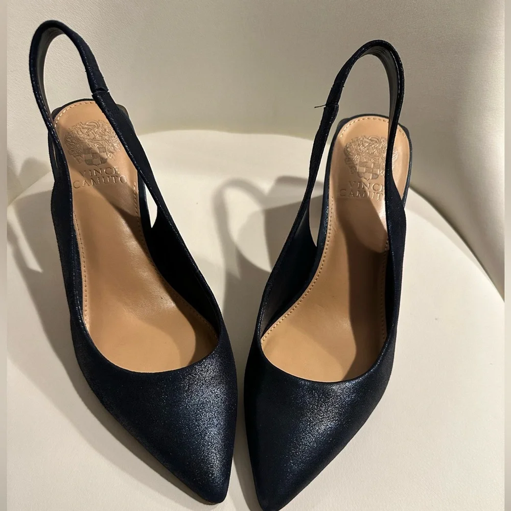 Vince Camuto Gilded Navy Slingback Heels